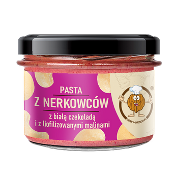 Pasta z orzechów nerkowca z białą czekoladą i malinami
