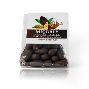 Almonds in dark chocolate with orange peel