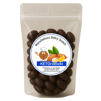 Almonds in dark chocolate with orange peel